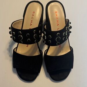 Sacha London Black Studded Double-Band Mule Sandals